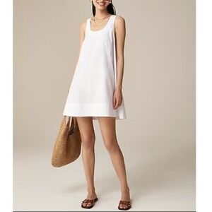J.Crew White Scoop Neck Shift Dress Cotton Poplin Mini Sz M Resort Vacation NWT